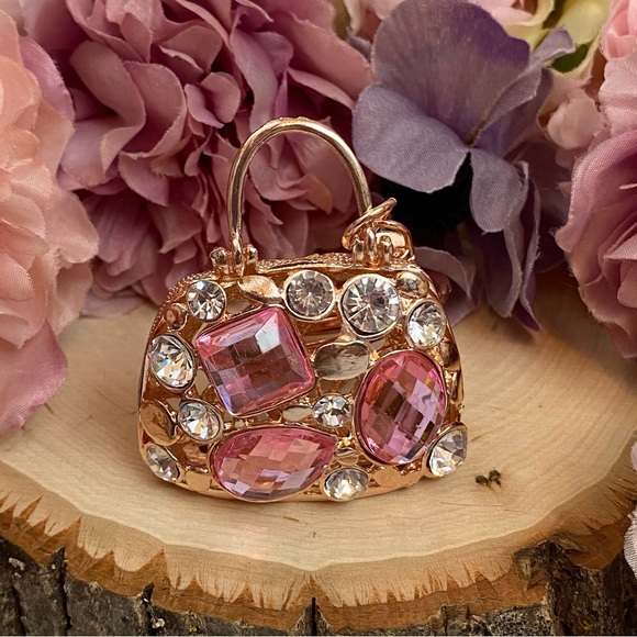 Gorgeous Gold Handbag with Pink Crystals Keychain - Picture 6 of 13
